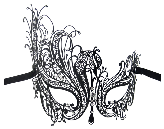 BLACK Series Swan Metal Filigree Laser Cut Womens Masquerade Mask - Luxury Mask - 2