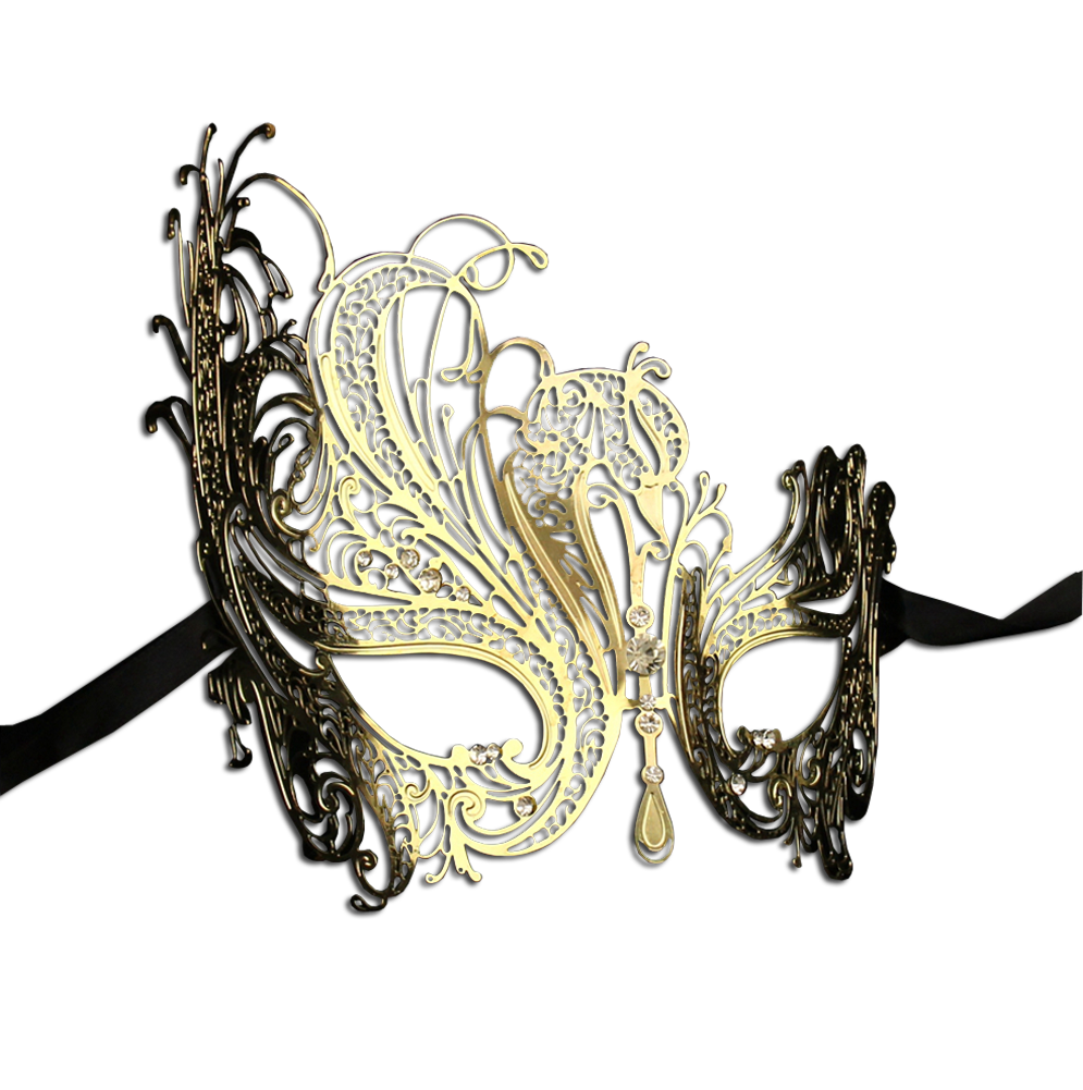 Gold Series Swan Metal Filigree Laser Cut Venetian Masquerade Mask - Luxury Mask - 2
