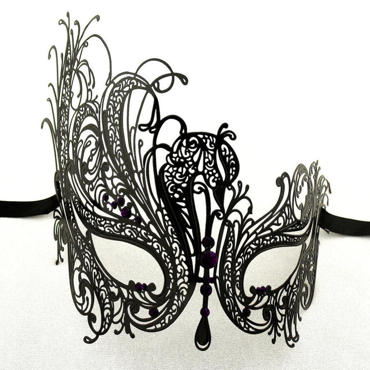 BLACK Series Swan Metal Filigree Laser Cut Womens Masquerade Mask - Luxury Mask - 6