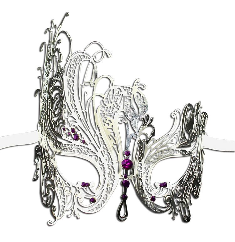 SILVER Series Swan Metal Filigree Laser Cut Venetian Masquerade Mask - Luxury Mask - 5