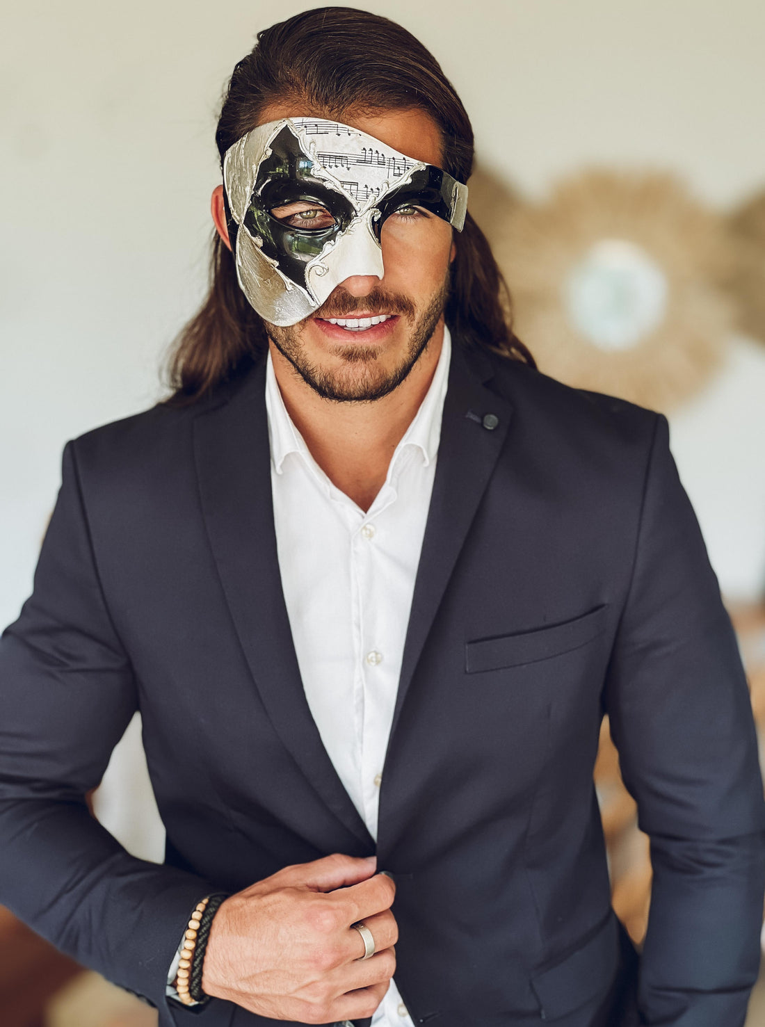 Phantom of The Opera Reimagined: The Black and Silver Mask with Musical Notes