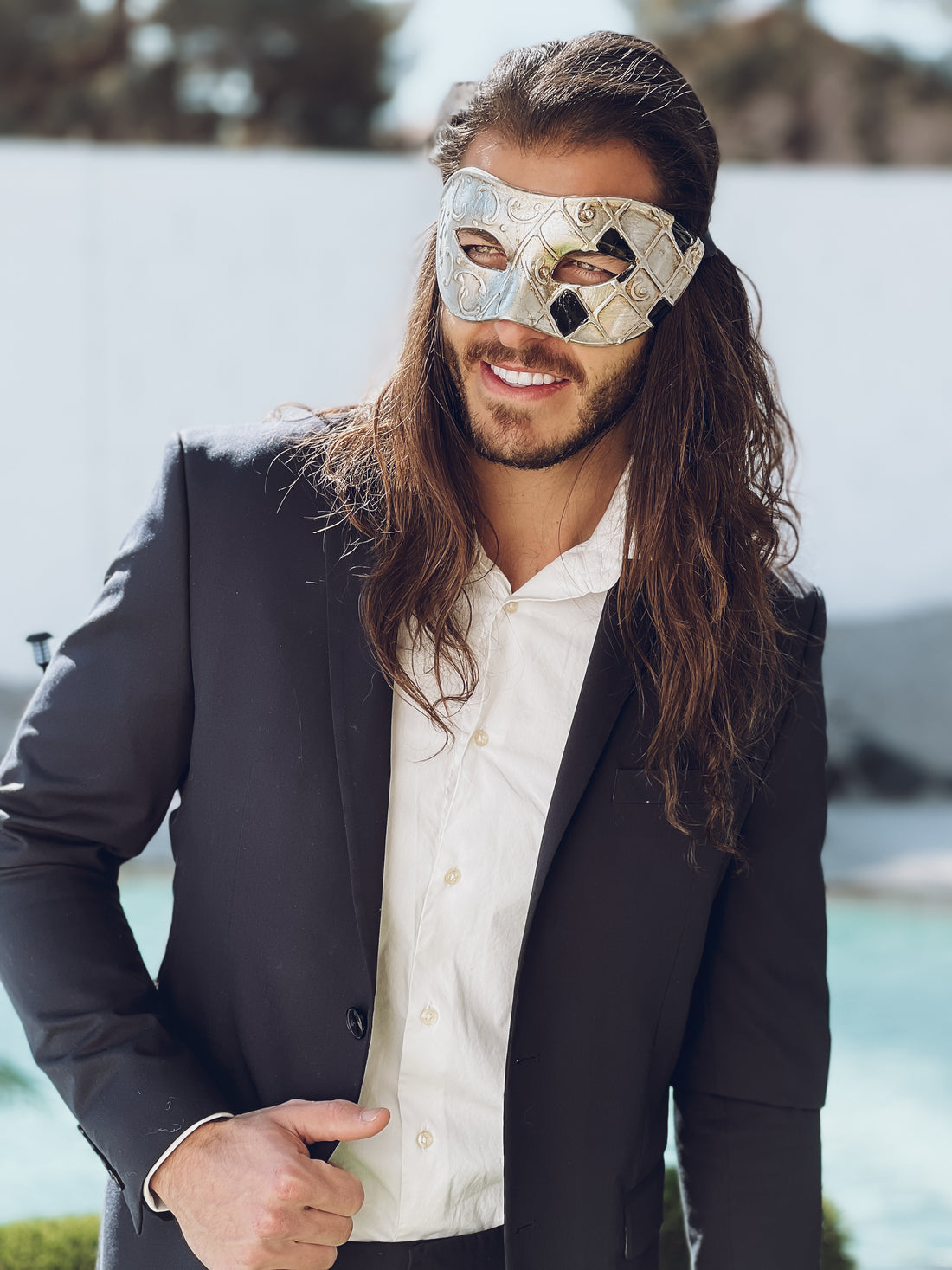 Stepping Into Spotlight: Men's Black and Silver Antique Venetian Masquerade Mask