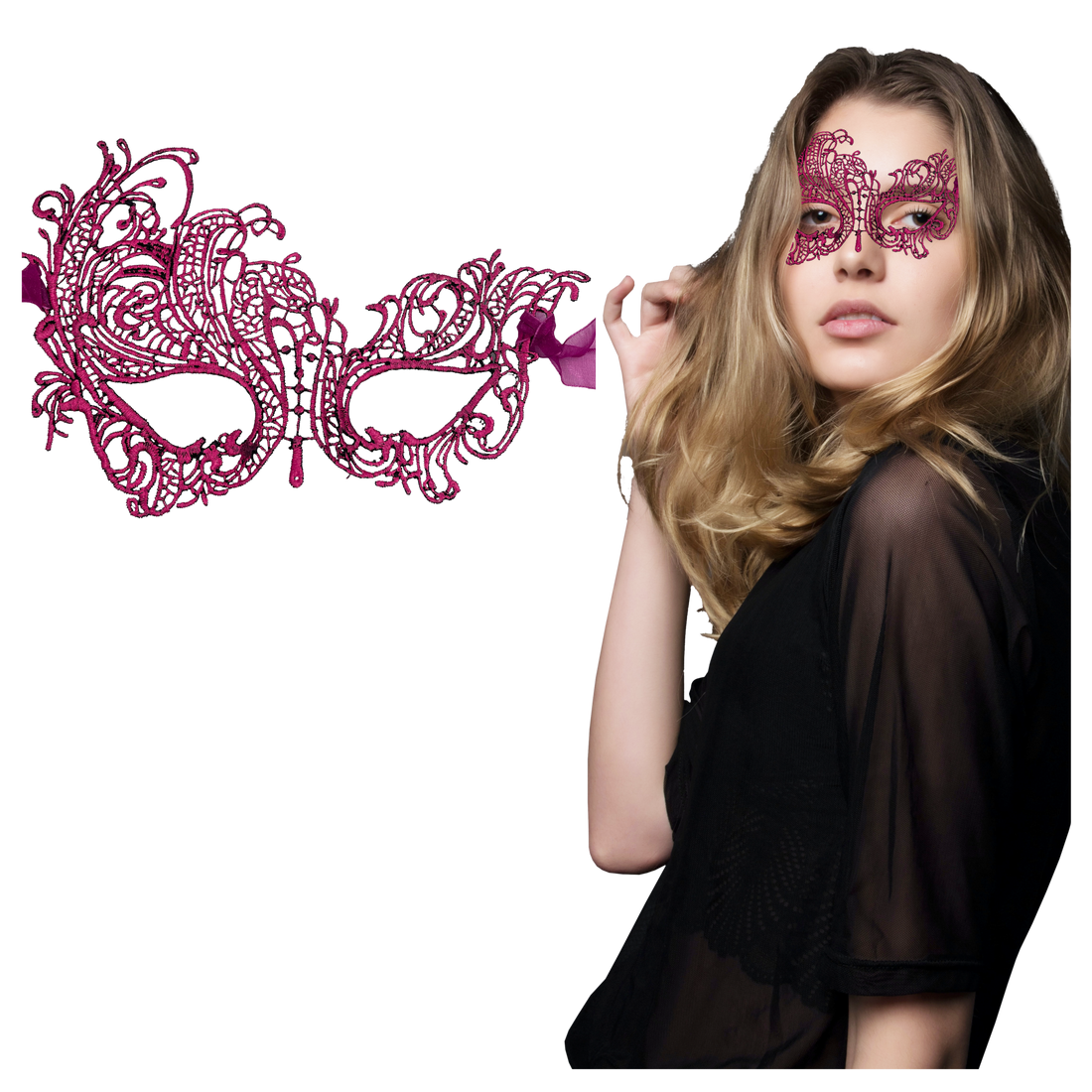 Experience Glamour and Mystery with the Swan Magenta Pink Lace Masquerade Mask for Women