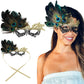 Turquoise Feather Silver Theme Lace Masquerade Mask for Women | Feather Masquerade Masks with Peacock Feathers | Elegant Costume Accessory
