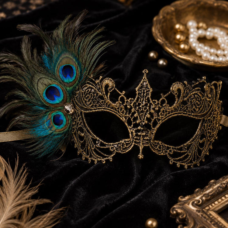 Gold peacock feather masquerade mask for women product view 4