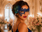 Blue peacock feather masquerade mask for women product view 3