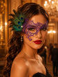 Purple peacock feather masquerade mask for women product view 4