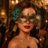 Gold peacock feather masquerade mask for women
