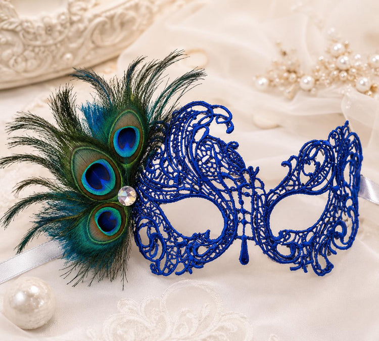 Blue Purple peacock feather masquerade mask for women product view 2