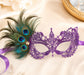 Purple peacock feather masquerade mask for women product view 2