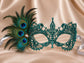 Teal peacock feather masquerade mask for women product view 2