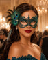 Teal peacock feather masquerade mask for women