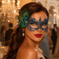 Blue peacock feather masquerade mask for women product view 4