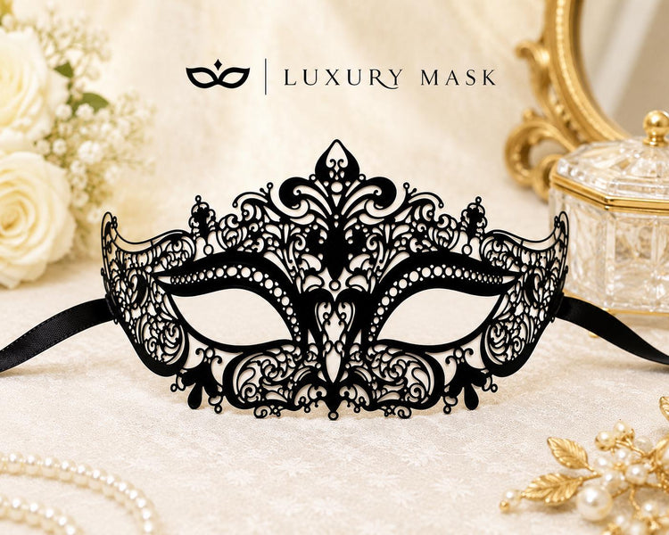 Black metal masquerade mask for women product view 4