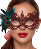 Red peacock feather masquerade mask for women product view 6