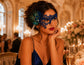 Blue peacock feather masquerade mask for women product view 4