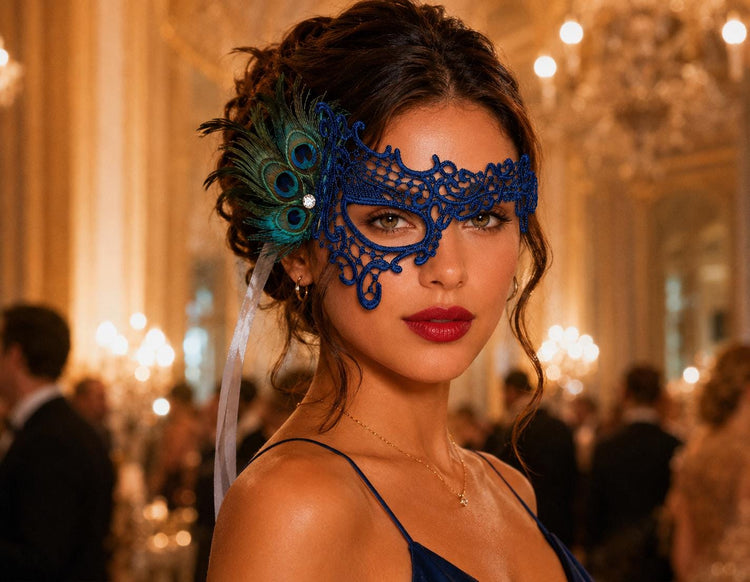 Blue peacock feather masquerade mask for women