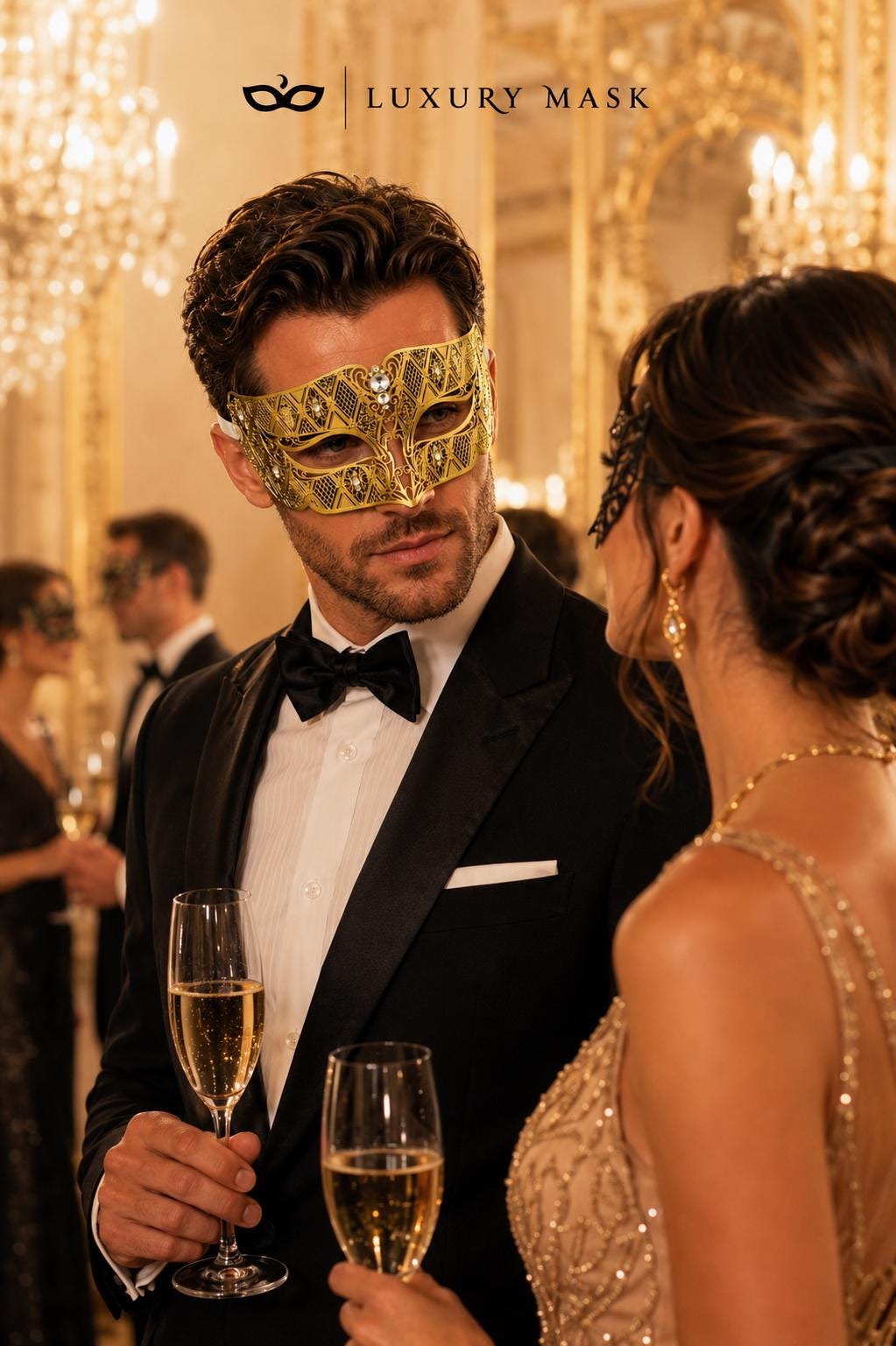 Gold metal masquerade mask for men product view 3