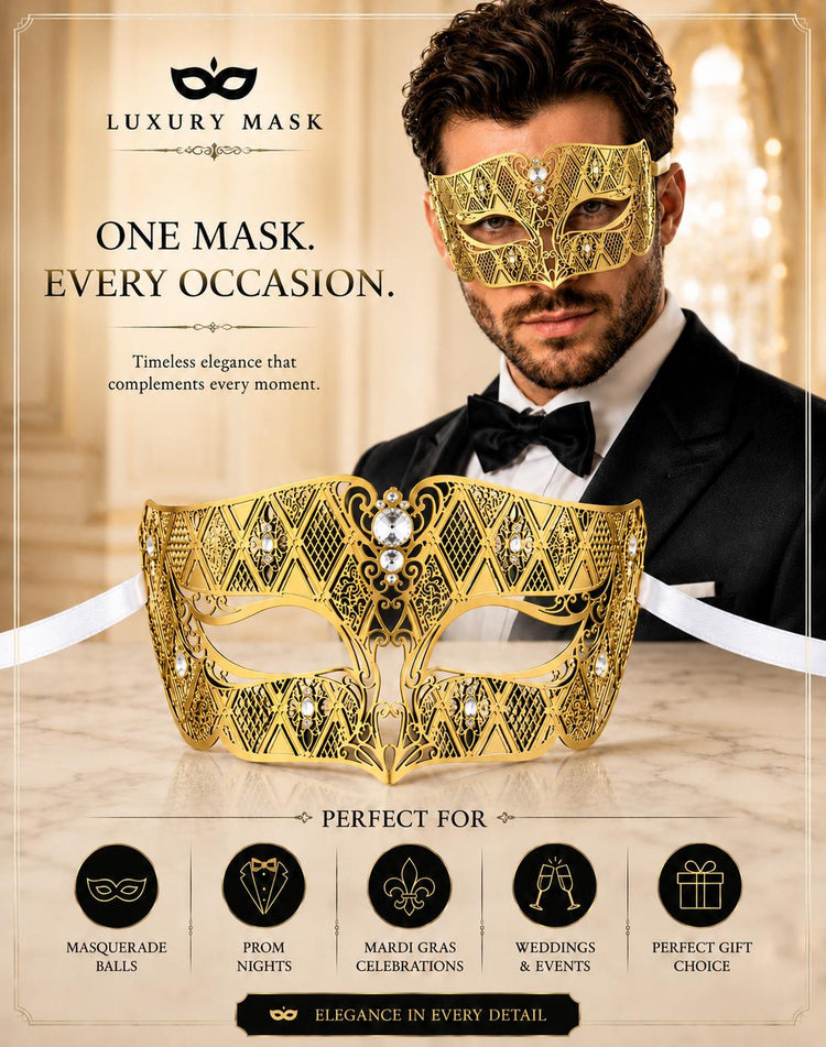 Gold metal masquerade mask for men product view 5