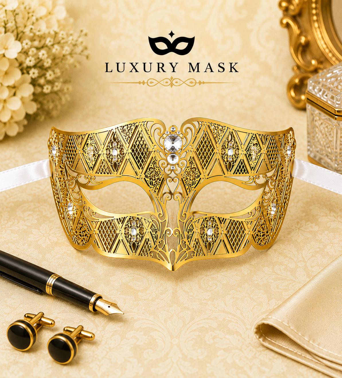 Gold metal masquerade mask for men product view 4