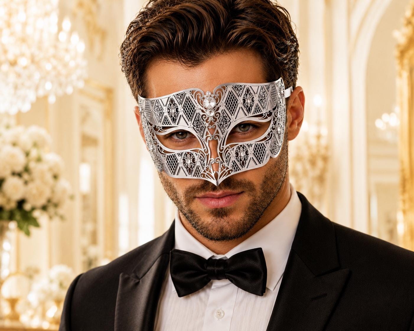 Silver metal masquerade mask for men