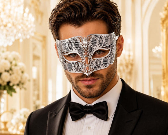 Silver metal masquerade mask for men