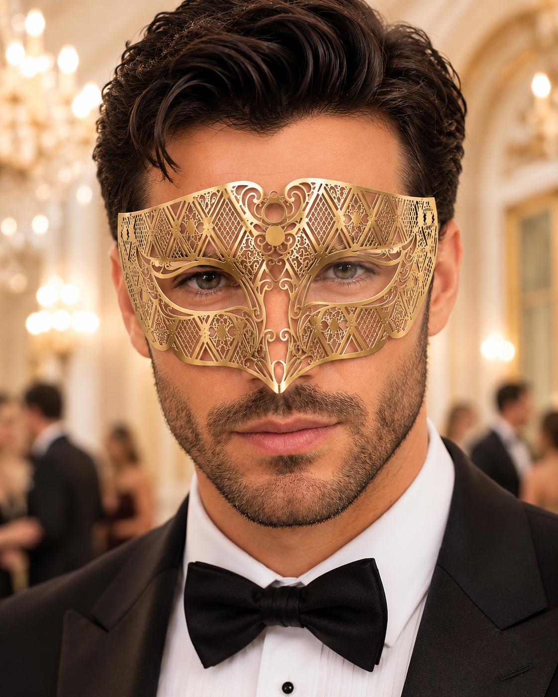 Gold metal masquerade mask for men