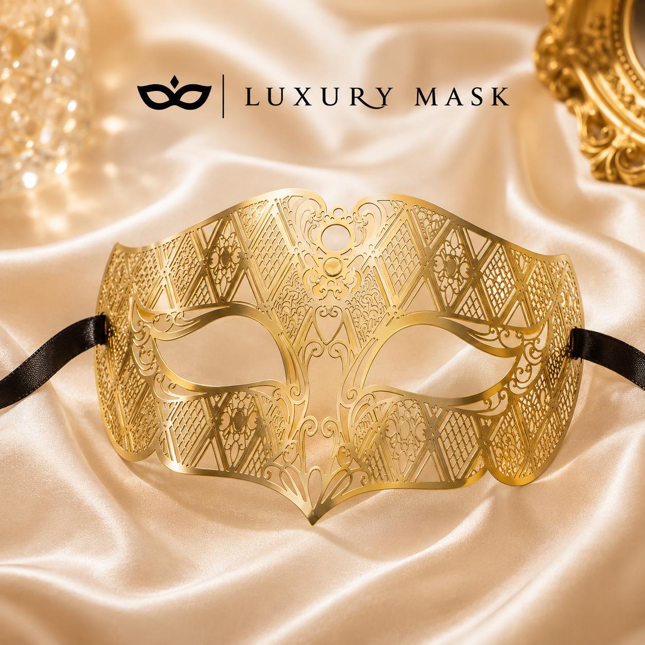 Gold metal masquerade mask for men product view 4