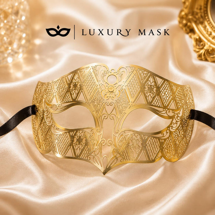 Gold metal masquerade mask for men product view 4