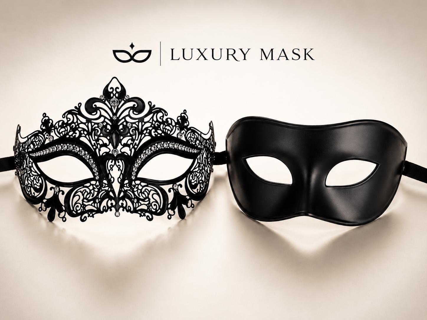 Black metal masquerade mask couples set product view 2