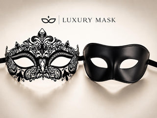 Black metal masquerade mask couples set product view 2