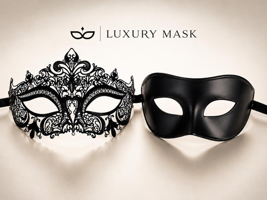 Black metal masquerade mask couples set product view 2