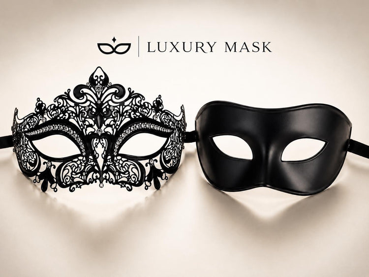 Black metal masquerade mask couples set product view 2