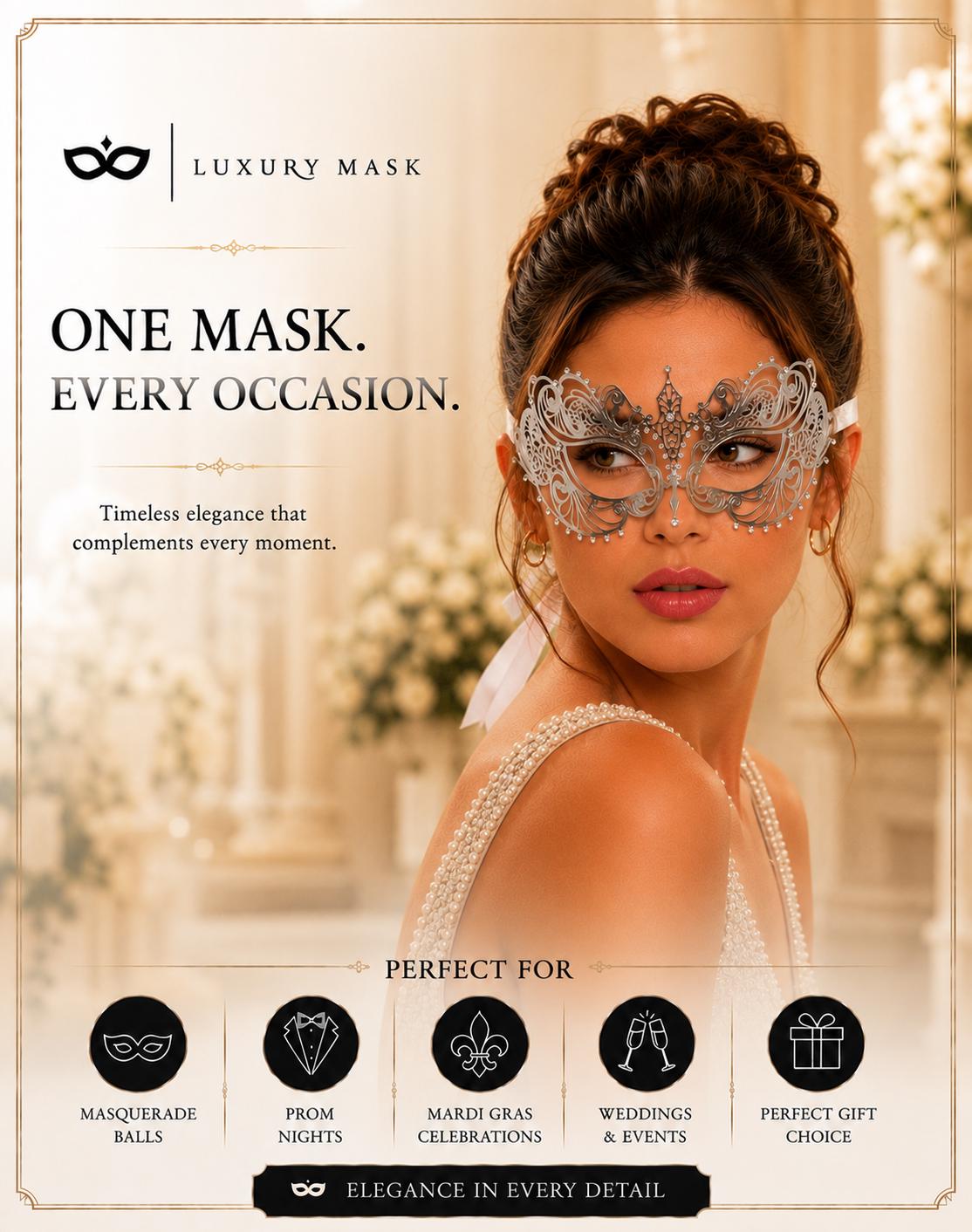 Silver metal masquerade mask product view 5
