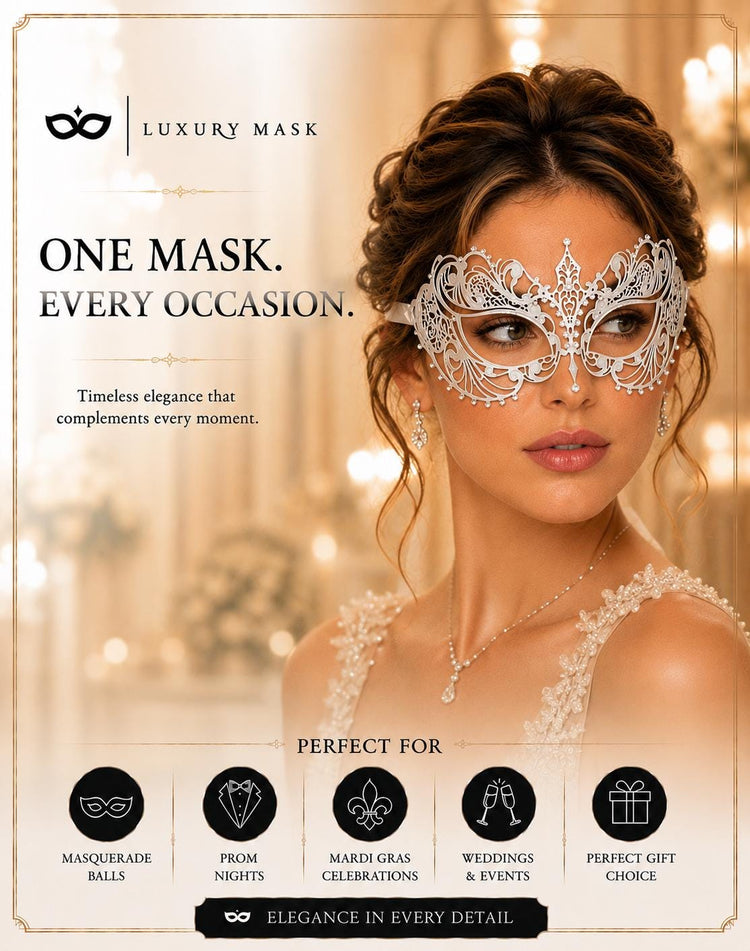 White metal masquerade mask product view 5