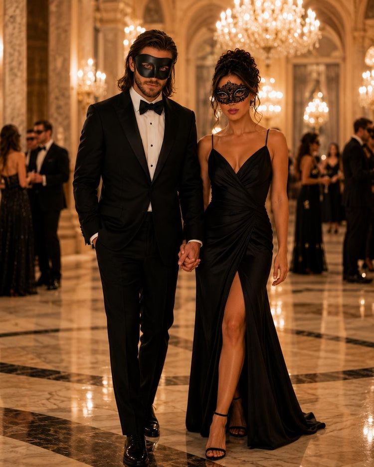 Black metal masquerade mask couples set product view 5