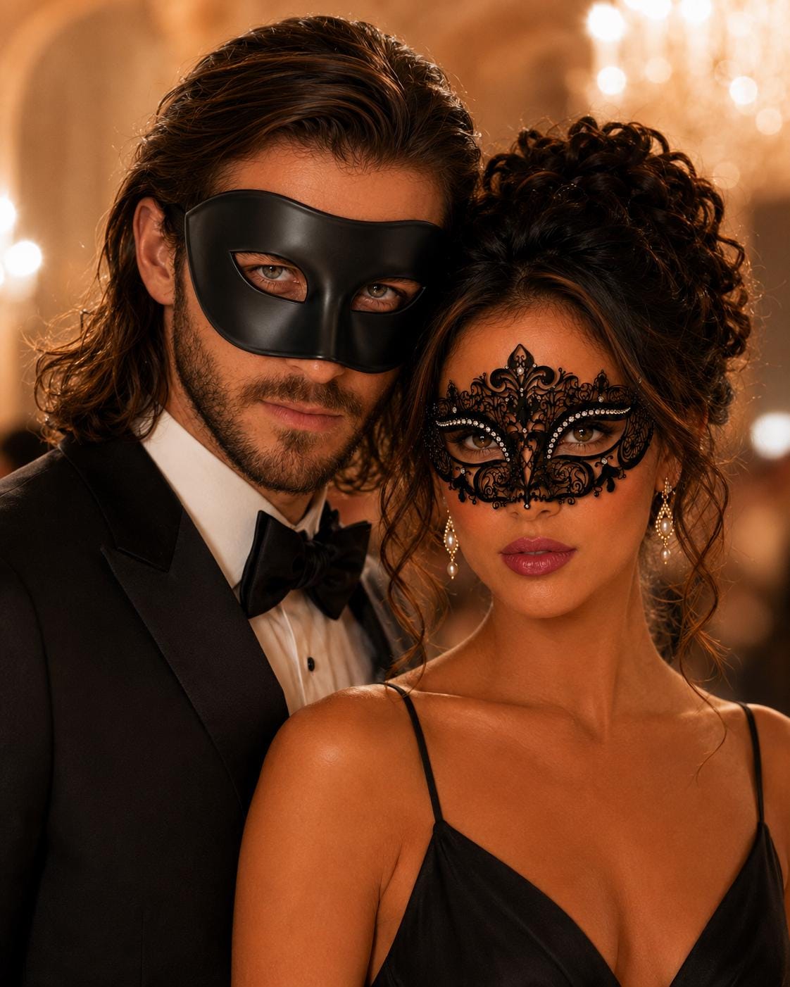 Black metal masquerade mask couples set product view 6