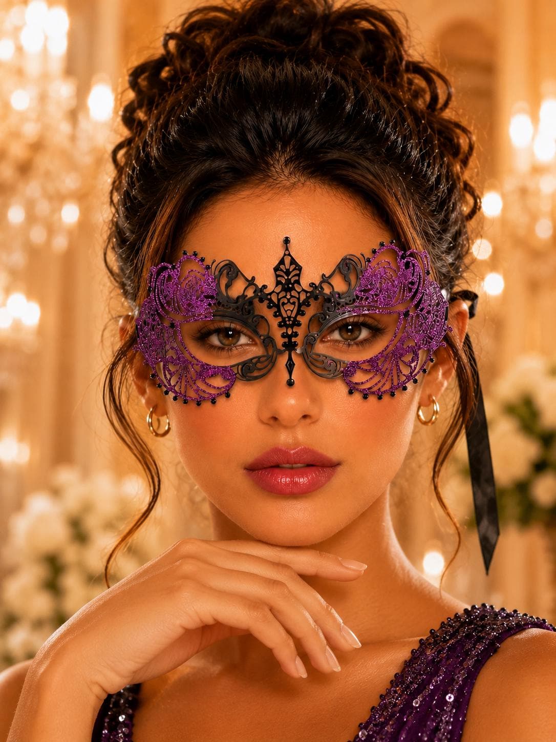 Black Purple metal masquerade mask