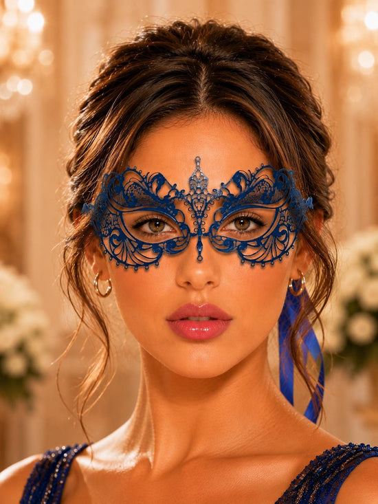 Blue metal masquerade mask for women