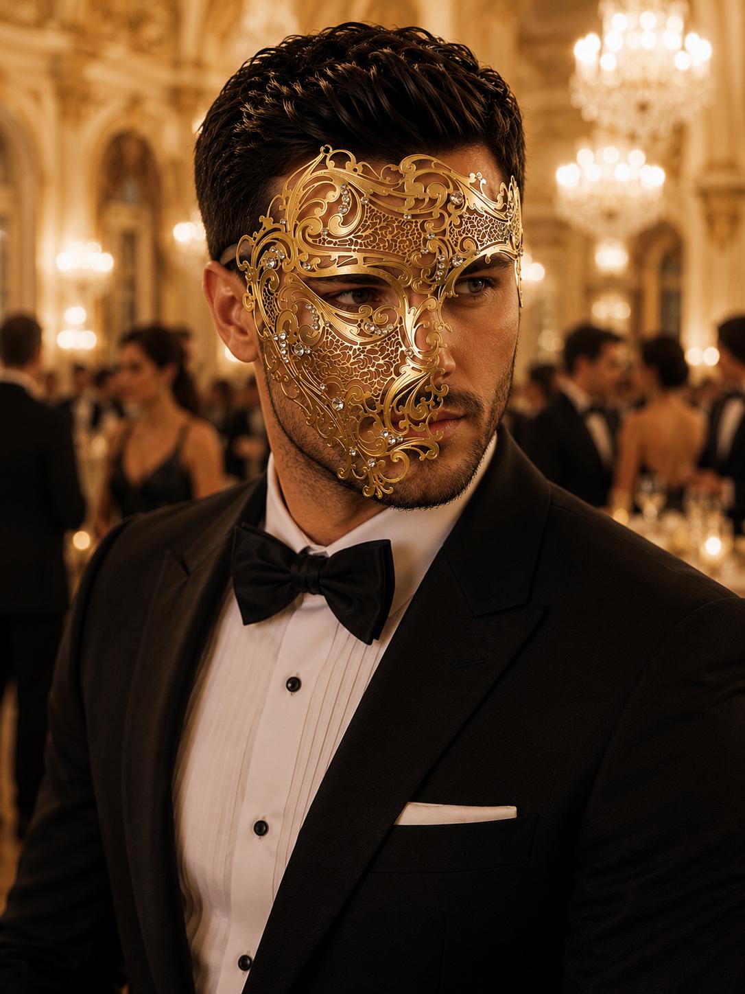 Gold metal masquerade mask for men product view 2
