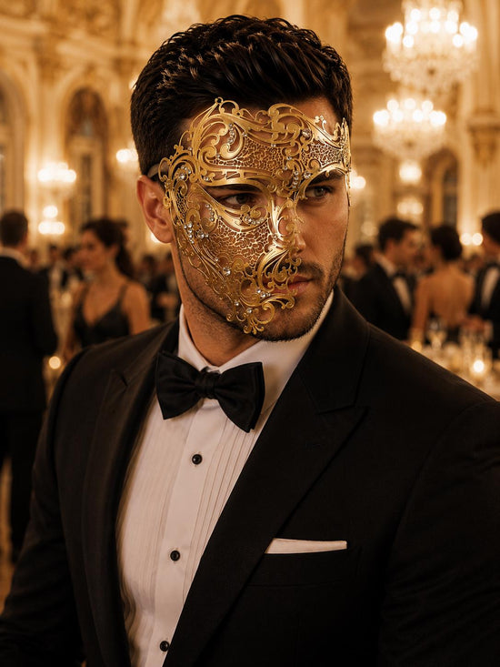 Gold metal masquerade mask for men product view 2