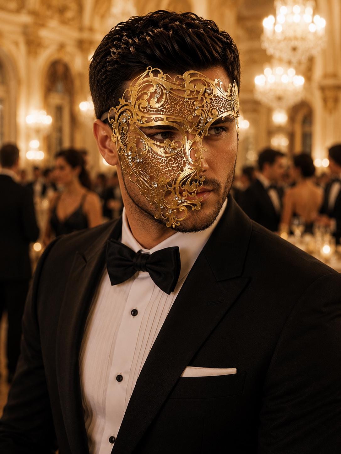 Gold metal masquerade mask for men product view 2