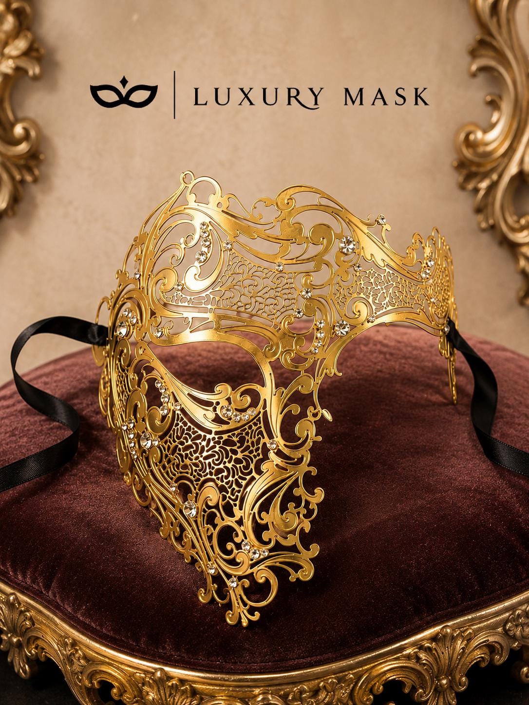 Gold metal masquerade mask for men product view 4