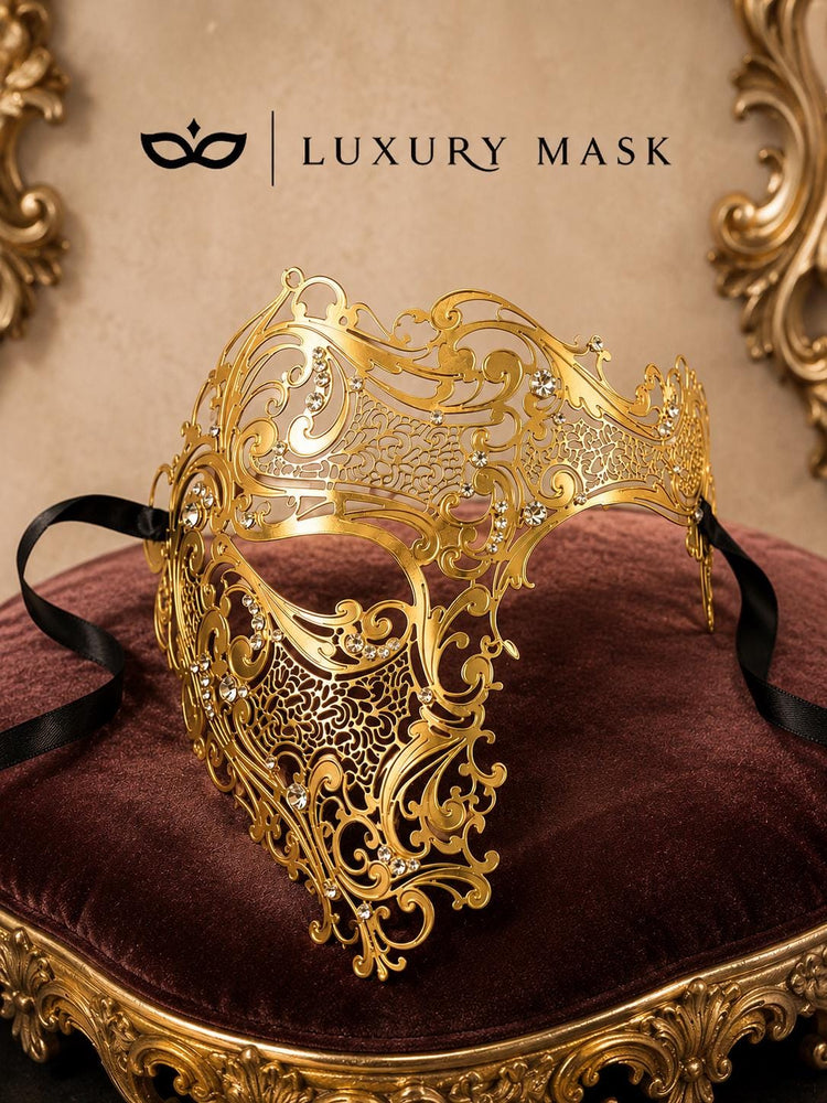 Gold metal masquerade mask for men product view 4