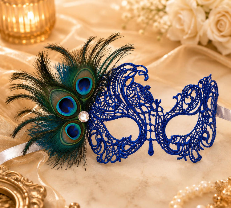 Blue Purple peacock feather masquerade mask for women product view 3