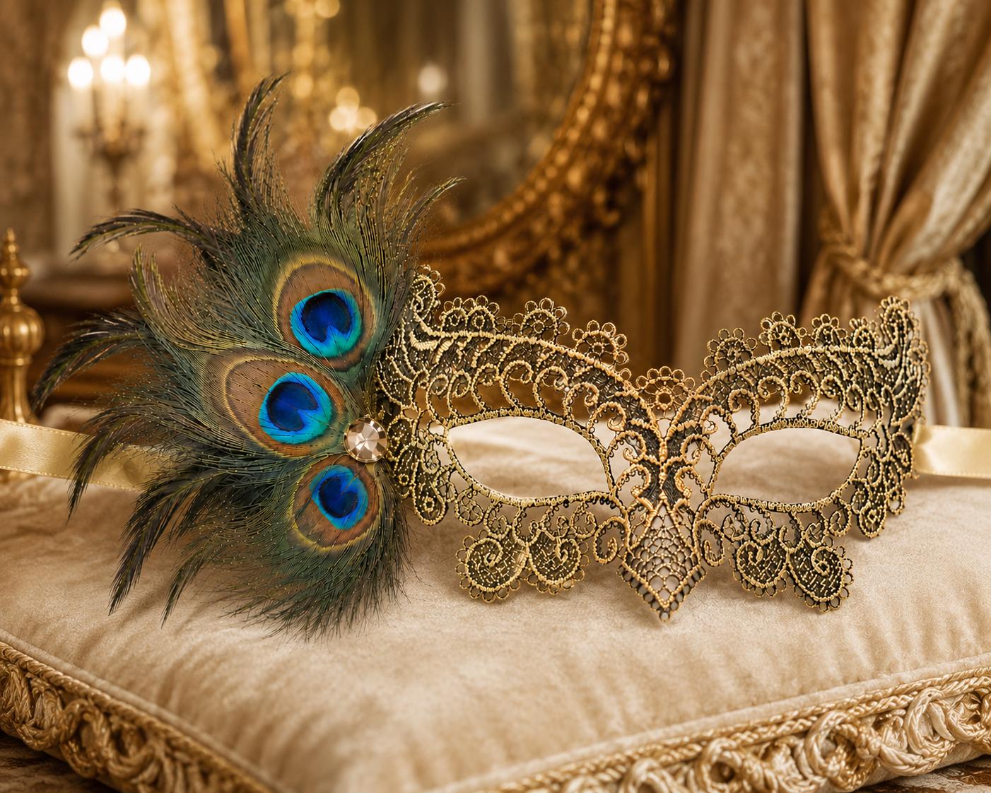 Black Gold peacock feather masquerade mask for women product view 2