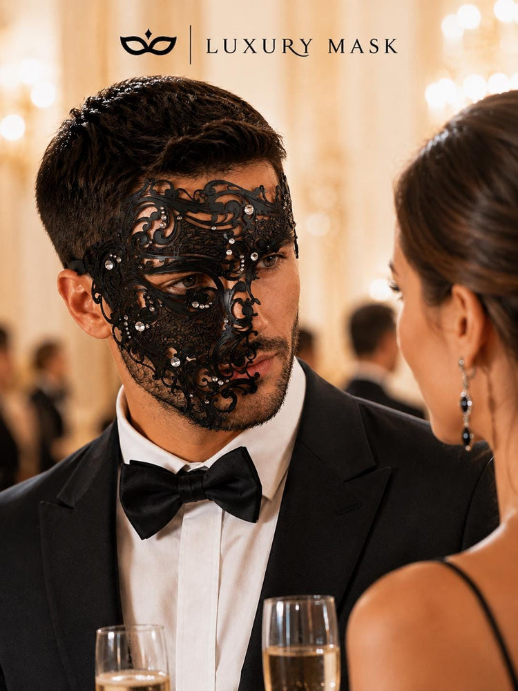 Black metal masquerade mask for men product view 4