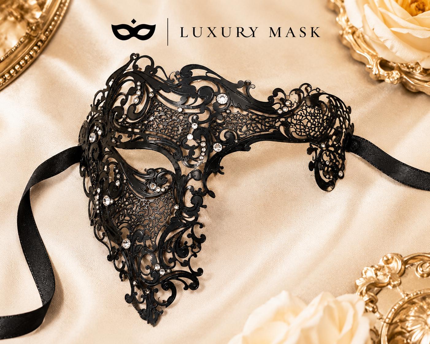 Black metal masquerade mask for men product view 5