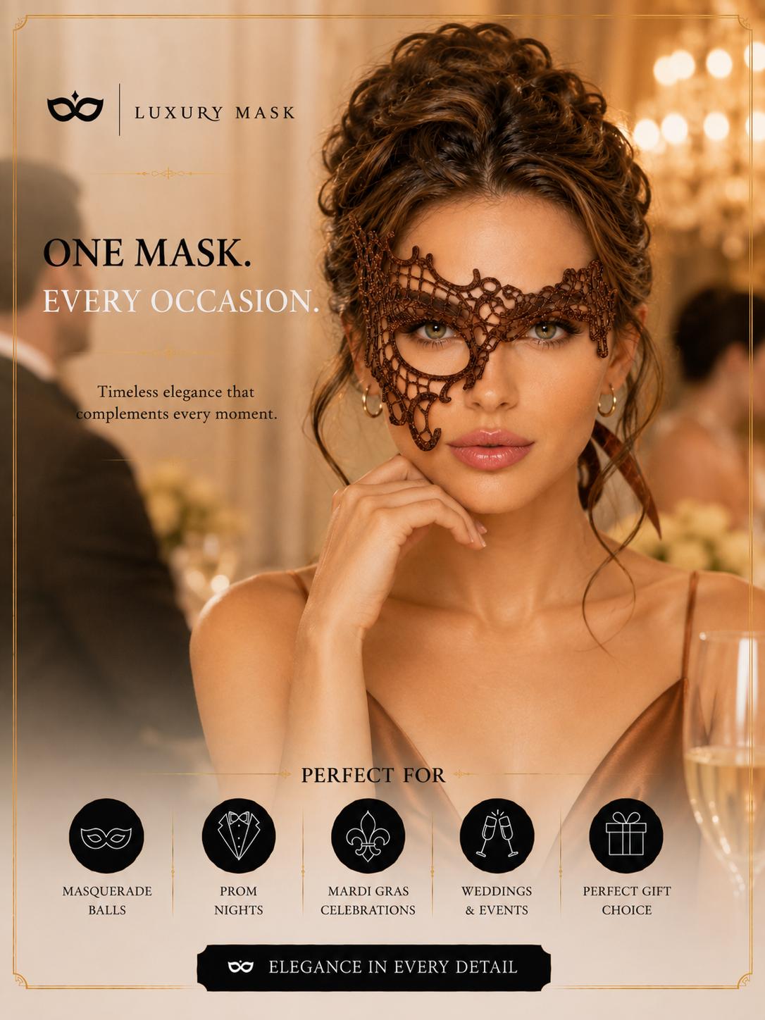 Mocha lace masquerade mask for women product view 5