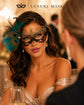 Gold Turquoise peacock feather masquerade mask for women product view 3